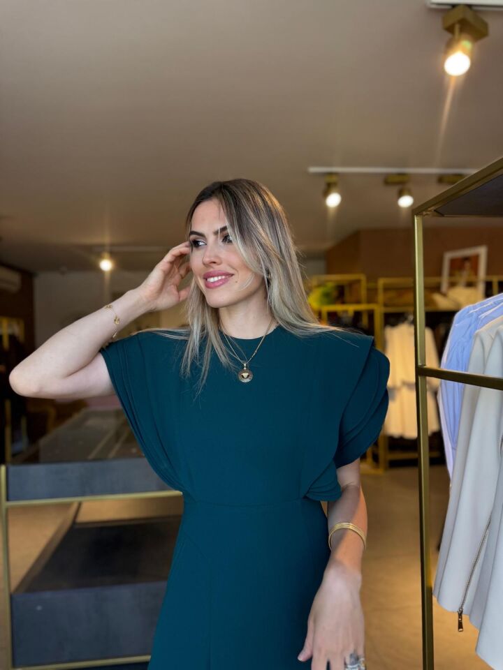 ASİMETRİK VOLANLI UZUN ELBİSE