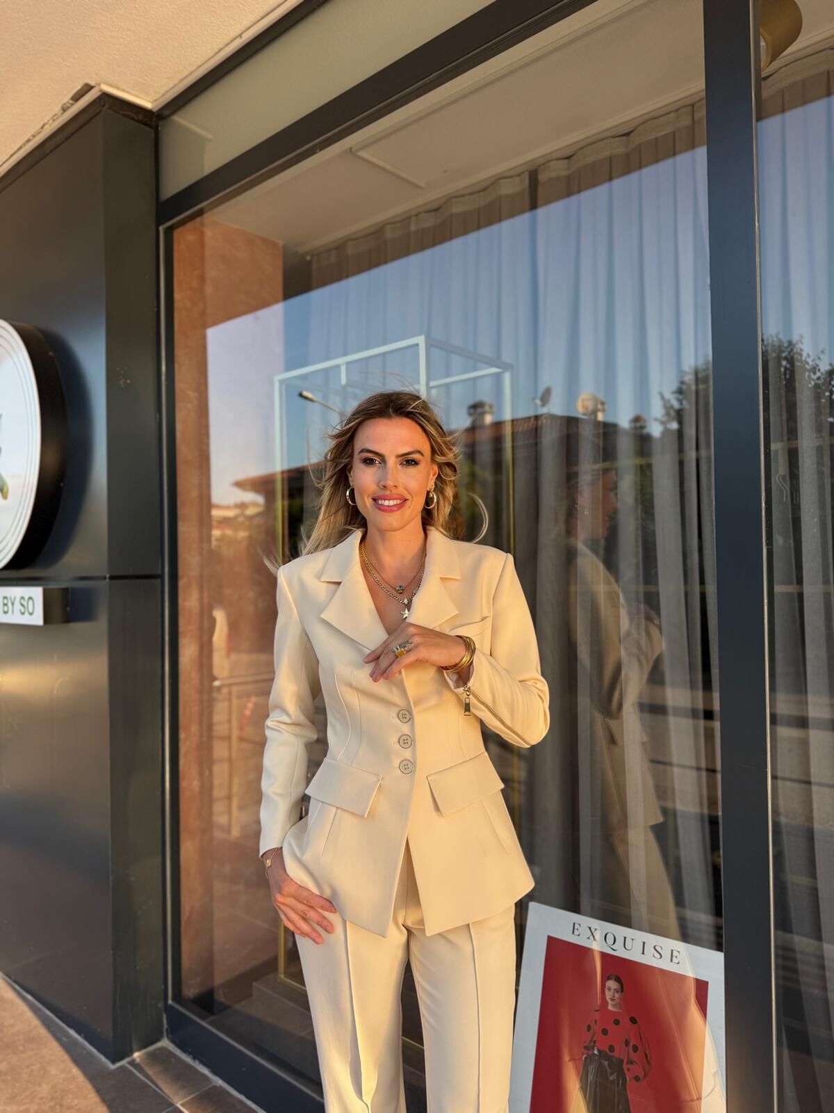 EKRU FERMUAR DETAYLI DUBLE PAÇALI TAKIM