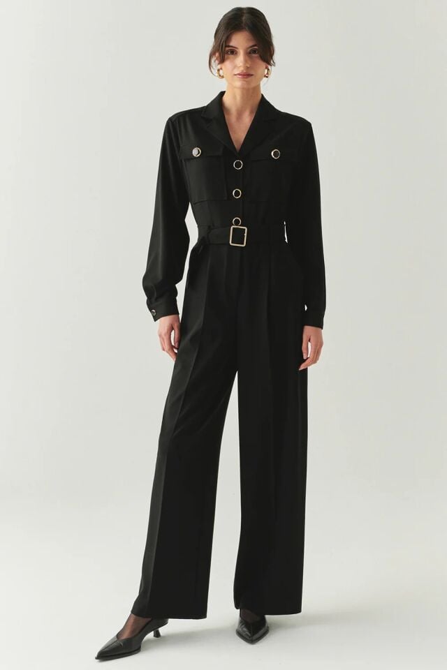 UZUN KOLLU CEKET YAKA CEPLİ KEMERLİ SLİM FİT TULUM