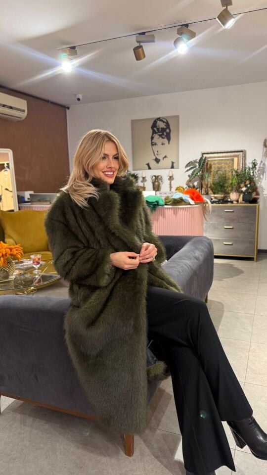 İTHAL HAKİ HAYVAN DOSTU BEDENSİZ TAM BOY KÜRK