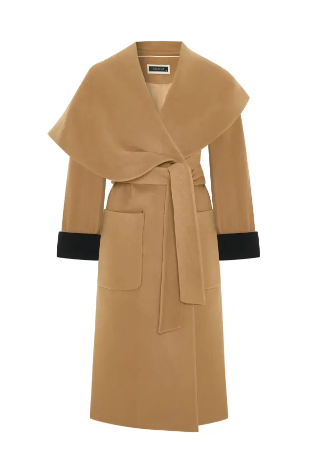 CAMEL KUŞAKLI UZUN KABAN