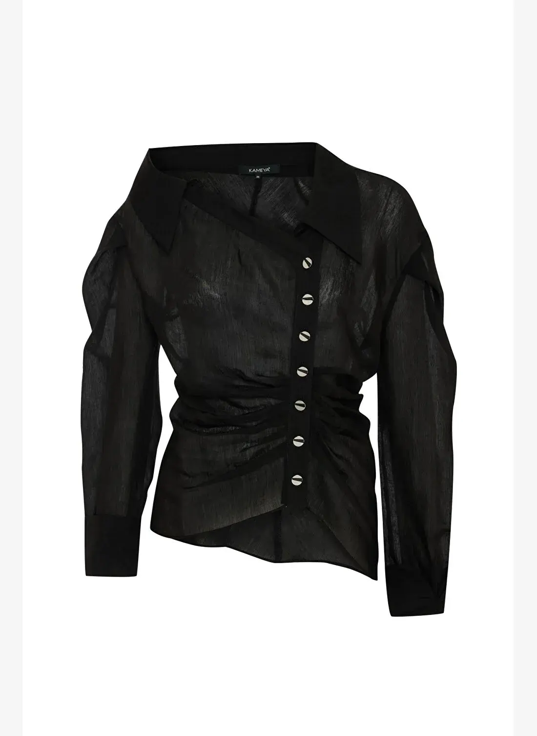 SİYAH ASİMETRİK DÜĞMELİ BLUZ