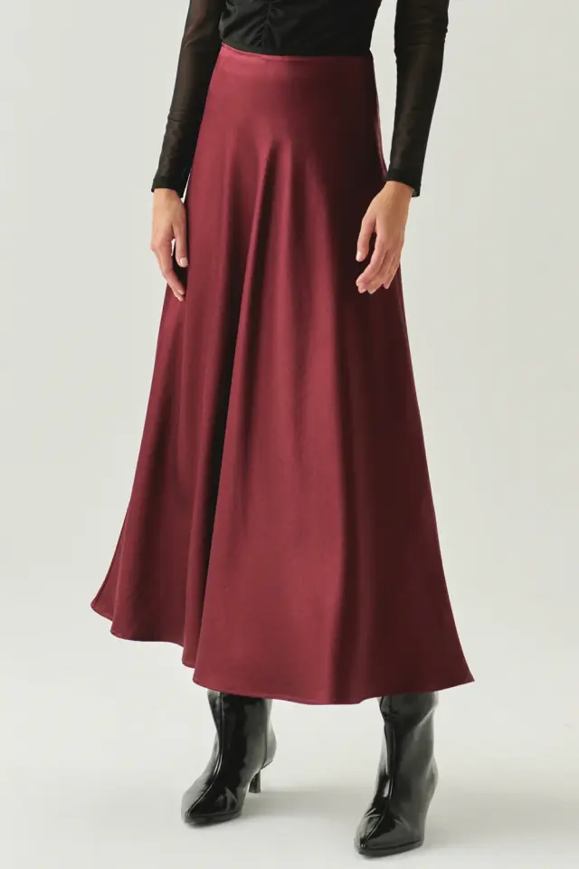 SATEN VİŞNE REGULAR MİDİ ETEK