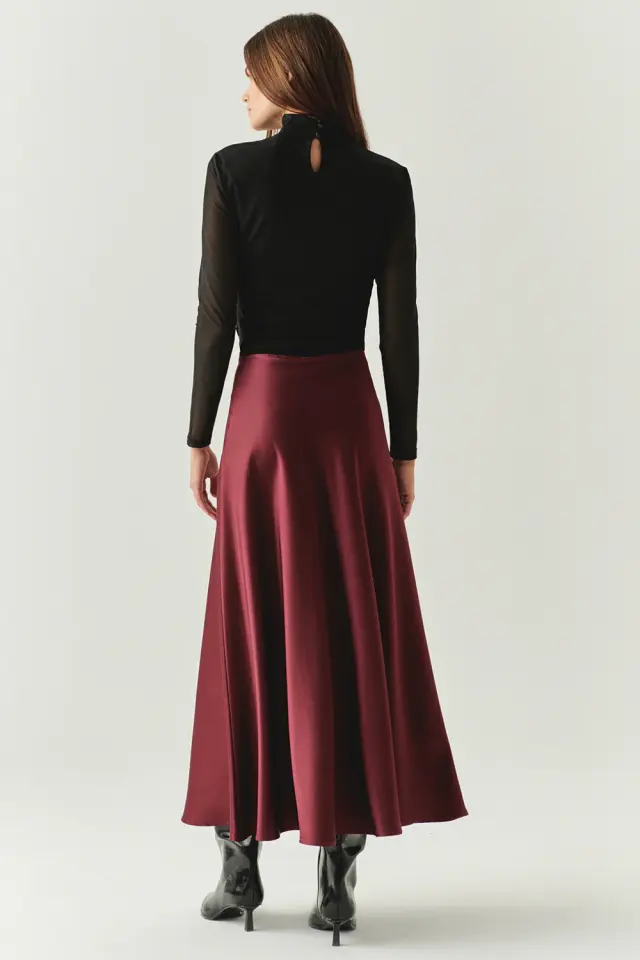 SATEN VİŞNE REGULAR MİDİ ETEK