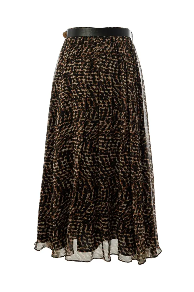 LEOPAR DESENLİ ASTARLI REGULAR MİDİ ETEK