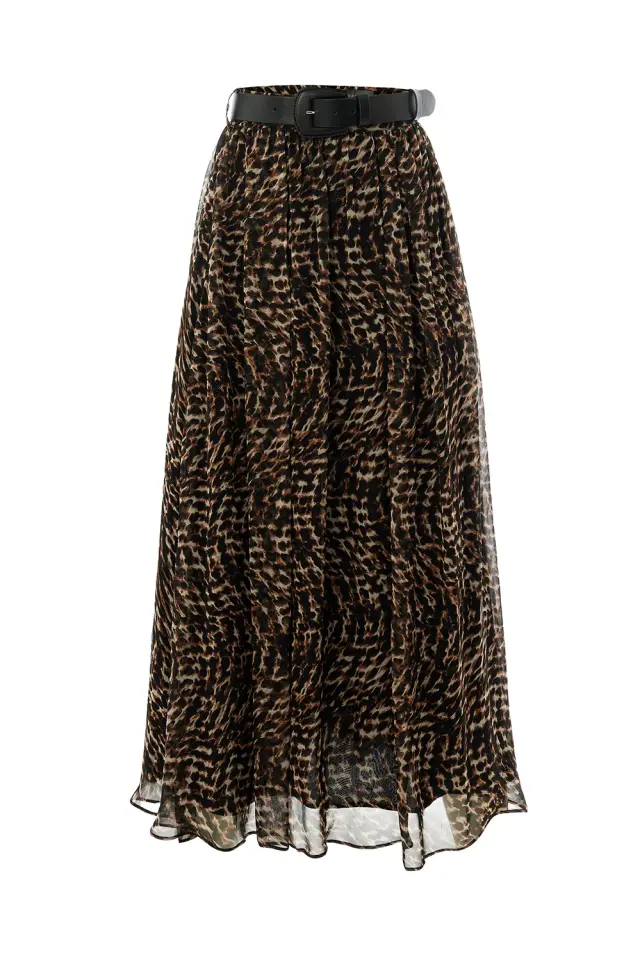 LEOPAR DESENLİ ASTARLI REGULAR MİDİ ETEK