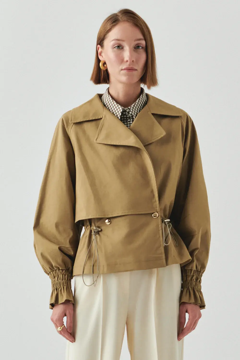 GÖMLEK YAKA REGULAR ASTARLI PAMUKLU CAMEL TRENÇKOT