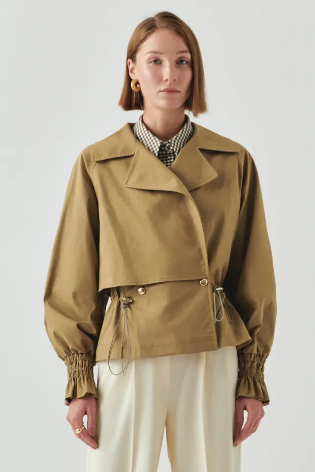 GÖMLEK YAKA REGULAR ASTARLI PAMUKLU CAMEL TRENÇKOT