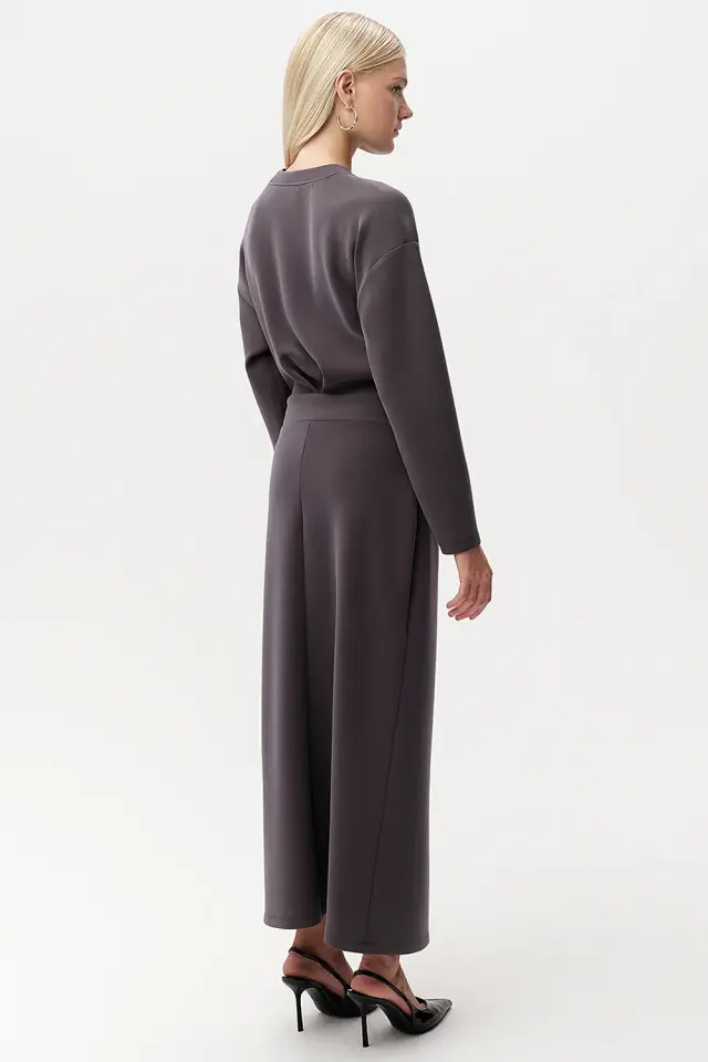 BİSİKLET YAKA BAĞLAMA DETAYLI REGULAR MİDİ ELBİSE