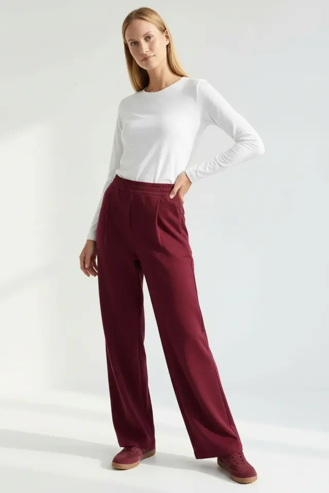 BELİ LASTİKLİ ÖRME REGULAR VİŞNE PANTOLON