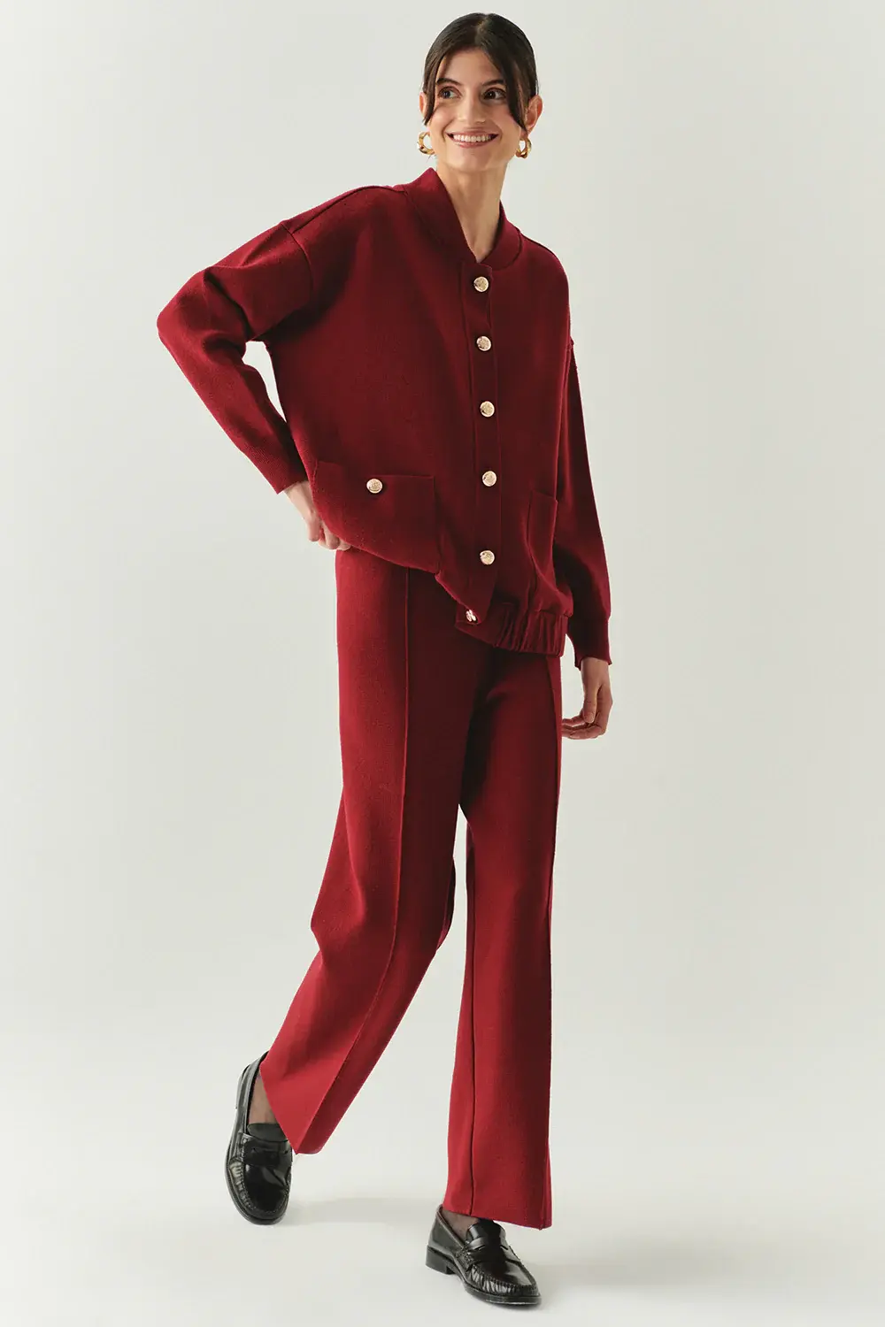 BAĞCIKLI REGULAR TRİKO VİŞNE PANTOLON