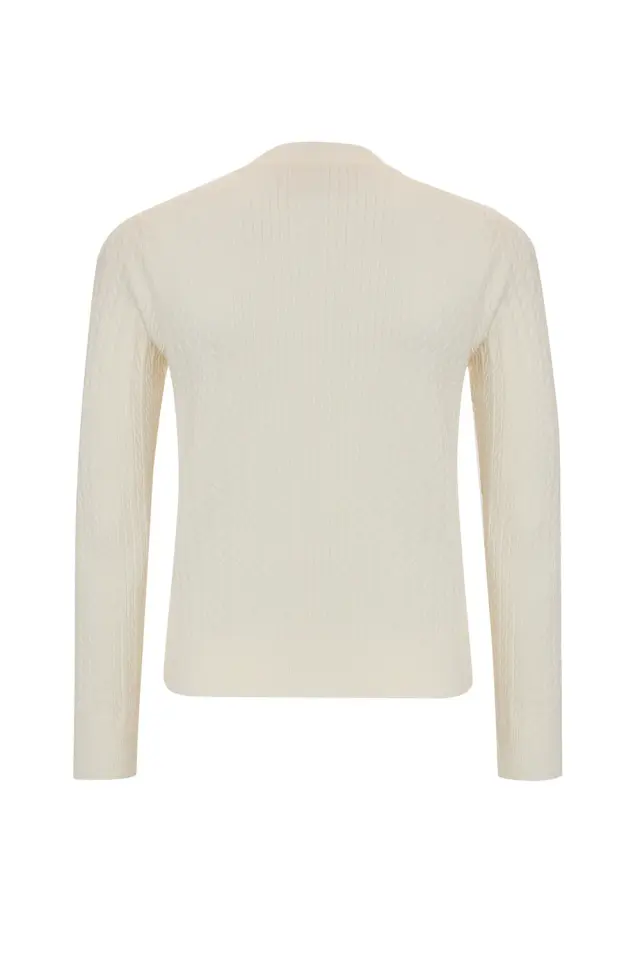 UZUN KOLLU BİSİKLET YAKA ÇİÇEK İŞLEMELİ TRİKO KAZAK