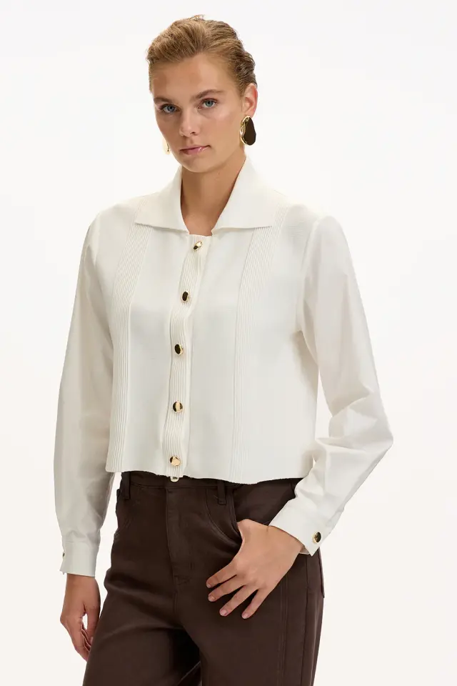 UZUN KOLLU TRİKO POPLİN REGULAR KEMİK GÖMLEK