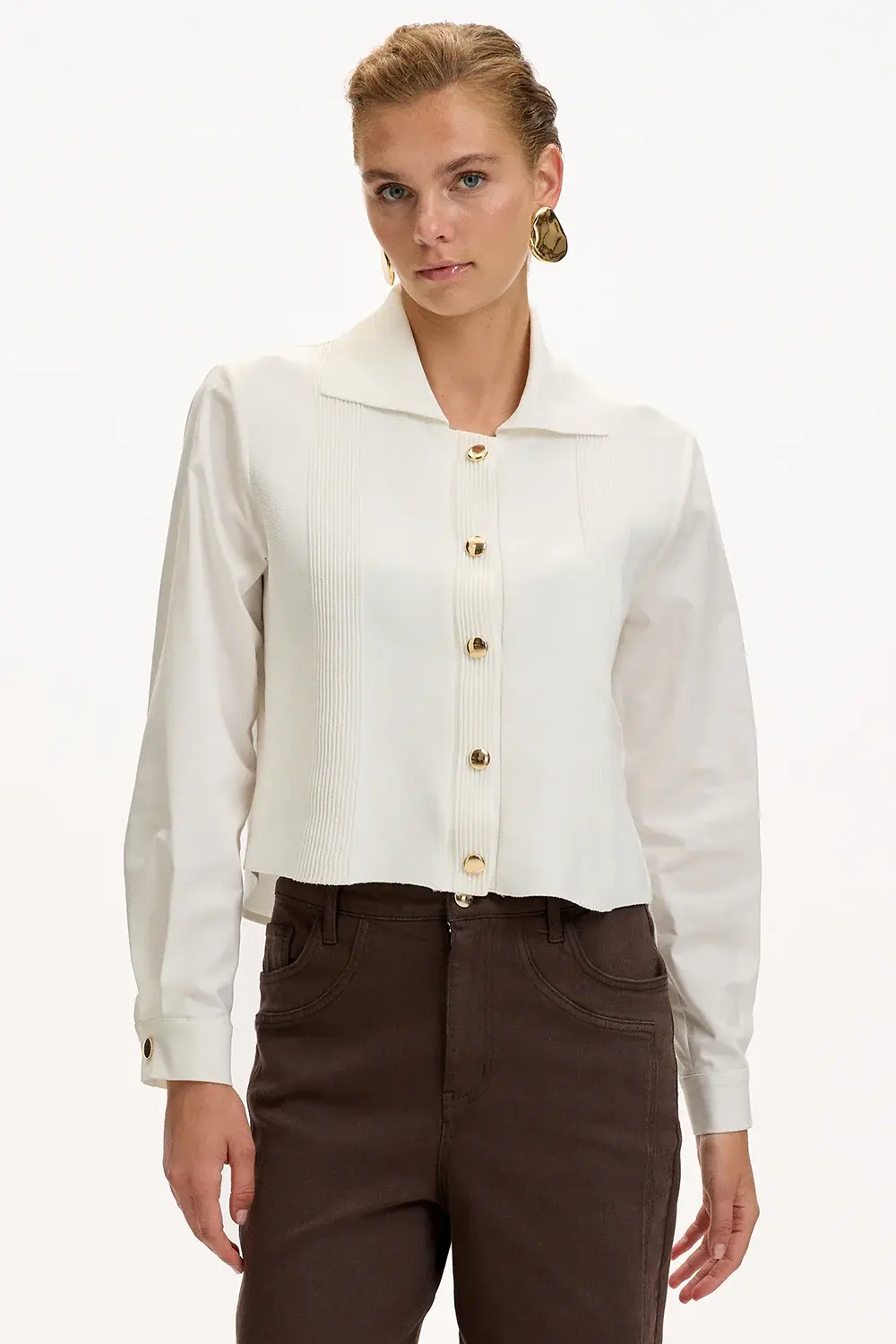 UZUN KOLLU TRİKO POPLİN REGULAR KEMİK GÖMLEK