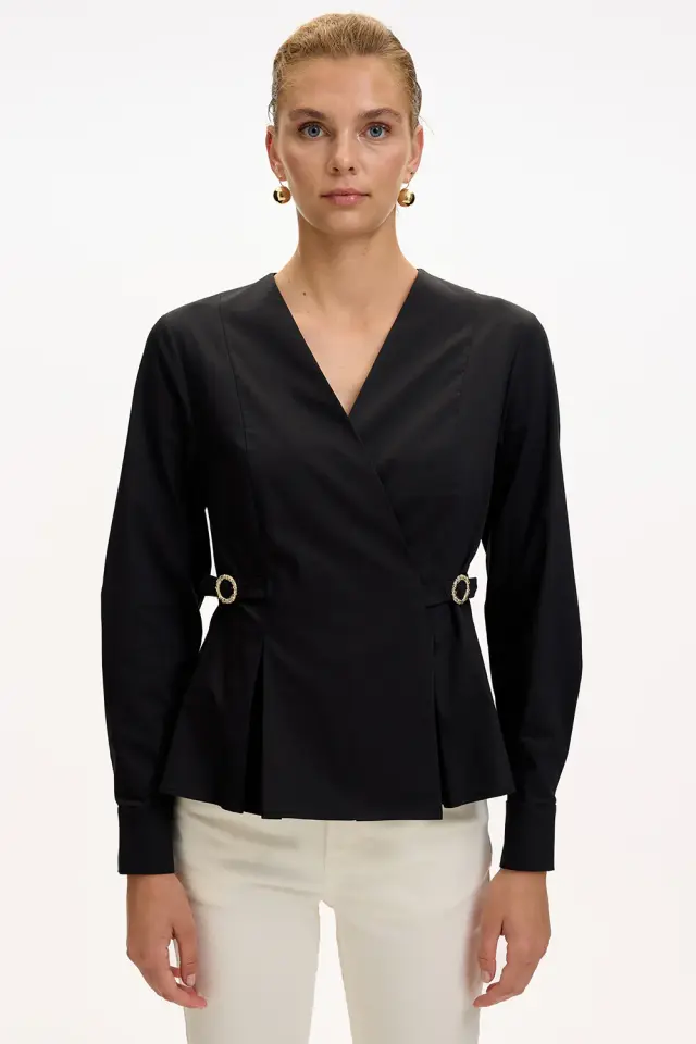 KRUVAZE YAKA UZUN KOLLU SLİM FİT SİYAH GÖMLEK