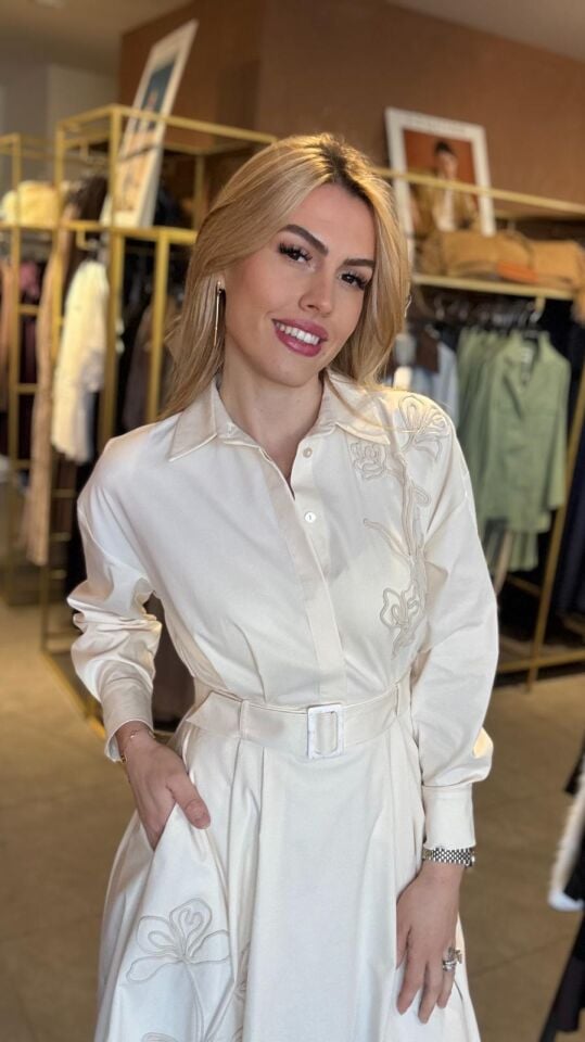 DELİRİCO PAMUK KREM ELBİSE