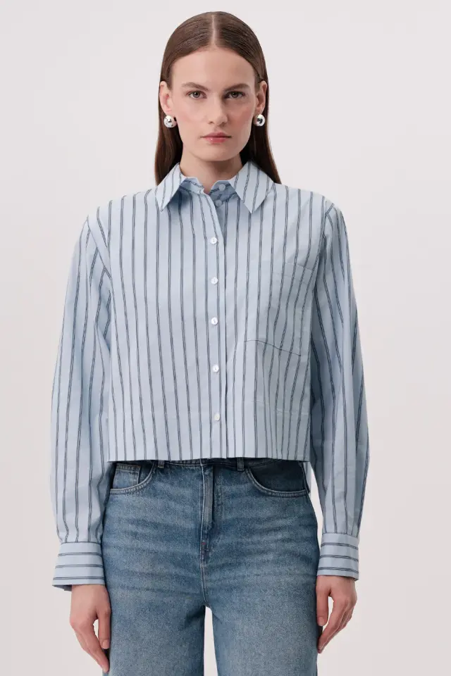 GÖMLEK YAKA YANLARI YIRTMAÇLI ÇİZGİLİ REGULAR ÇOK RENKLİ GÖMLEK