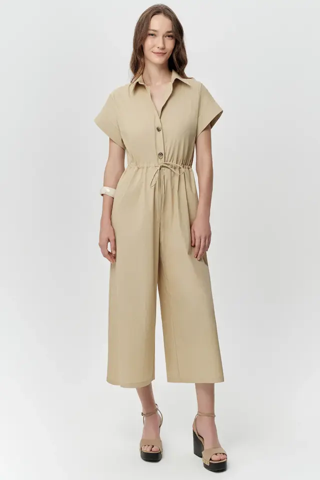 KISA KOLLU BELİ BAĞCIKLI DÜĞMELİ REGULAR BEJ TULUM