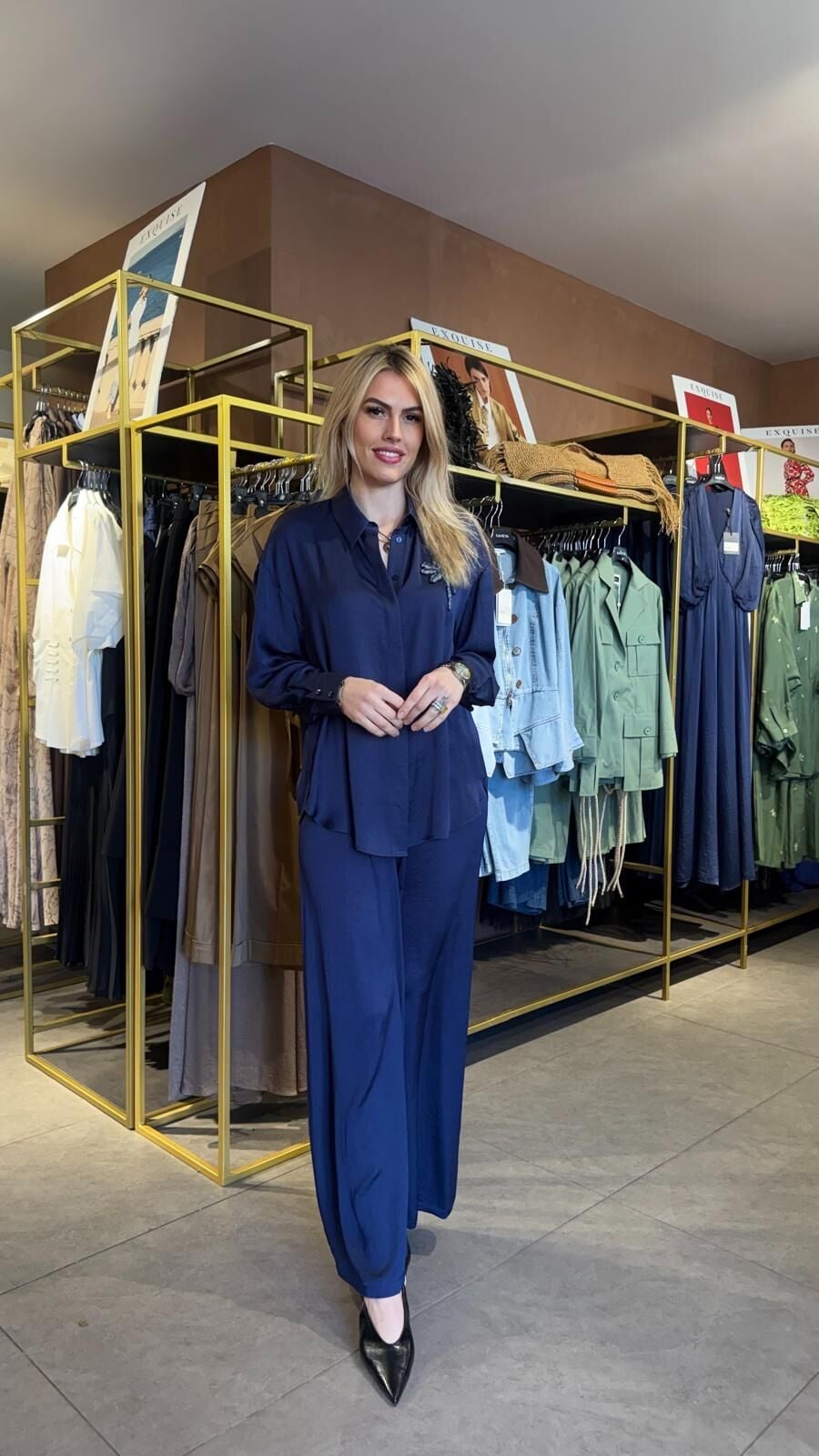 LACİVERT BONCUK İŞLEMELİ SATEN TAKIM