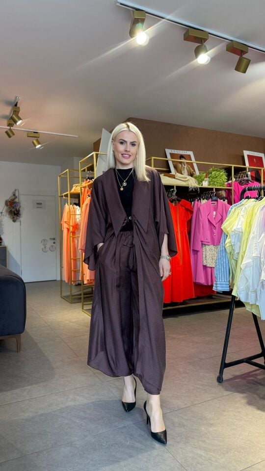 KETEN KAHVERENGİ TASARIM KAFTAN